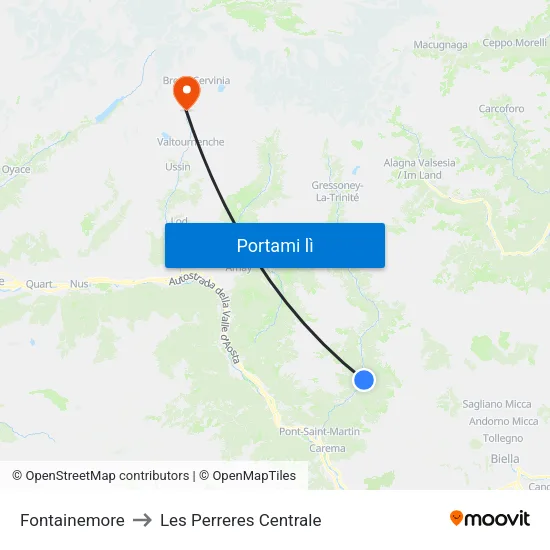 Fontainemore to Les Perreres Centrale map