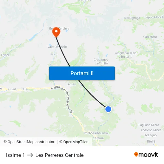 Issime 1 to Les Perreres Centrale map