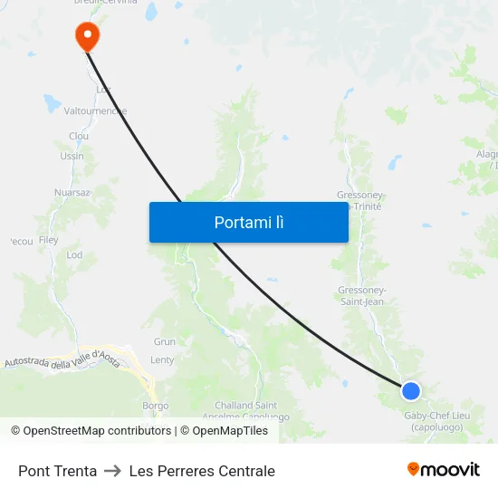 Pont Trenta to Les Perreres Centrale map