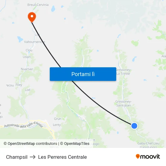 Ondre Tschossil to Les Perreres Centrale map