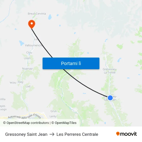 Gressoney Saint Jean to Les Perreres Centrale map
