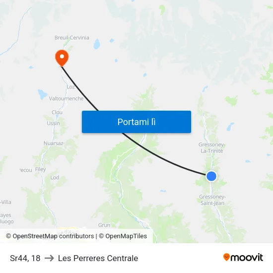 Ober Perletoa to Les Perreres Centrale map