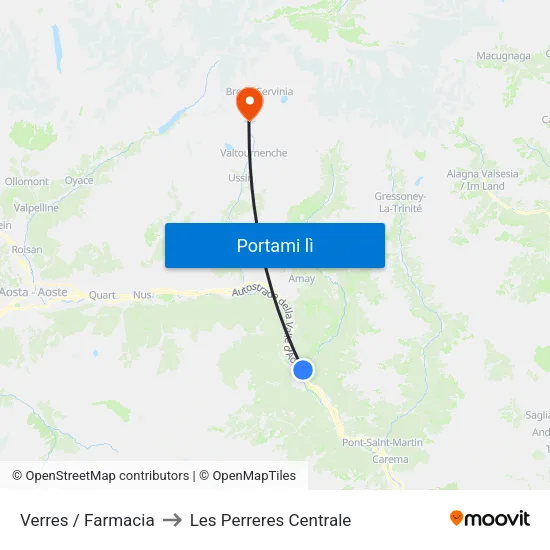 Verres Farmacia to Les Perreres Centrale map