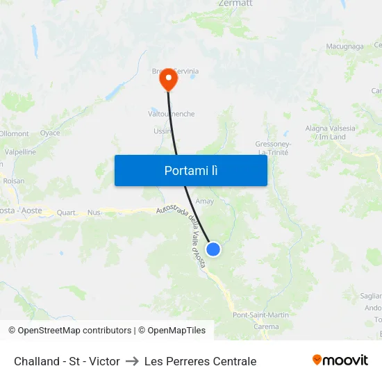 Challand - St - Victor to Les Perreres Centrale map