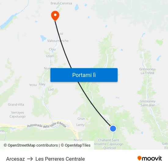 Arcesaz to Les Perreres Centrale map