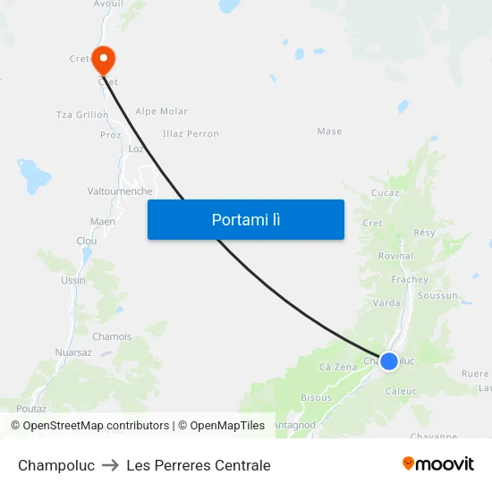 Champoluc / Chiesa to Les Perreres Centrale map