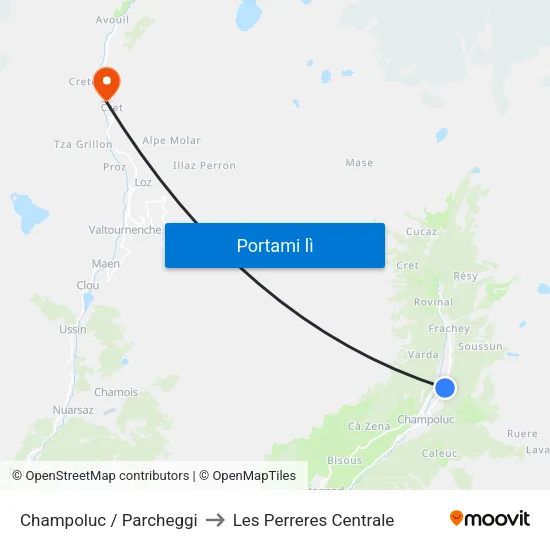 Champoluc / Parcheggi to Les Perreres Centrale map