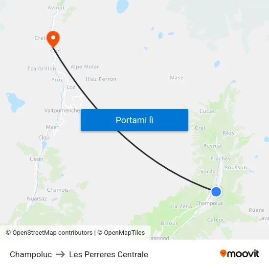Champoluc / Impianto to Les Perreres Centrale map