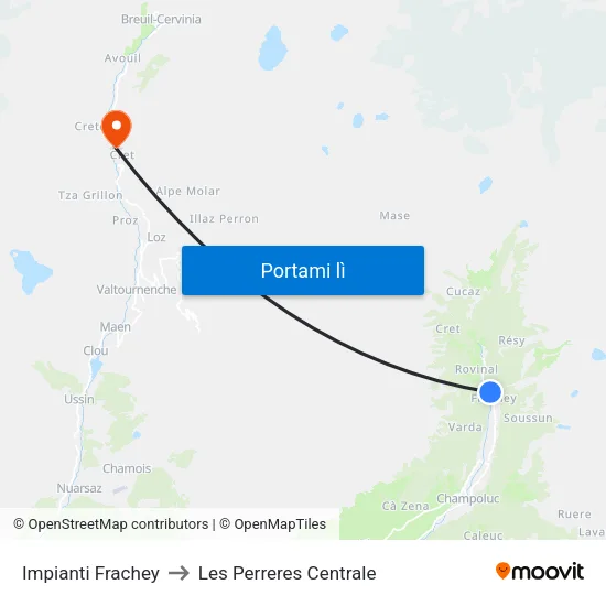 Impianti Frachey to Les Perreres Centrale map