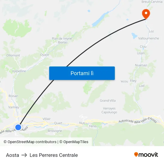 Aosta to Les Perreres Centrale map