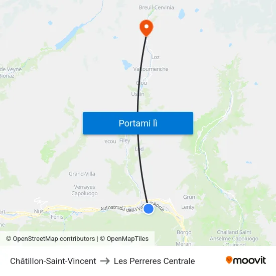Châtillon-Saint-Vincent to Les Perreres Centrale map
