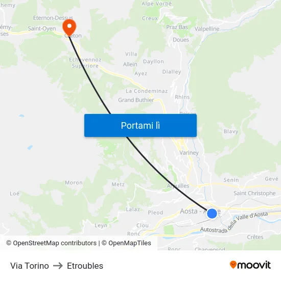 Via Torino to Etroubles map