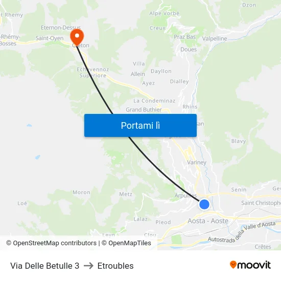 Via Delle Betulle 3 to Etroubles map
