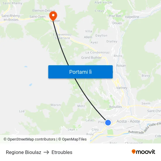 Regione Bioulaz to Etroubles map