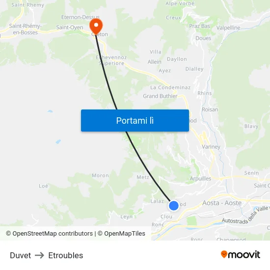 Duvet to Etroubles map