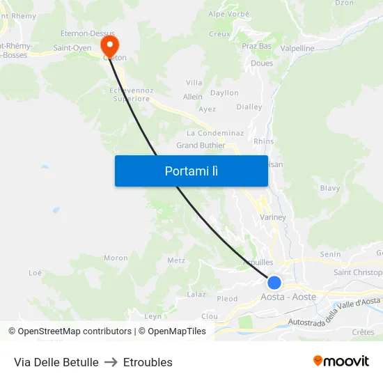 Via Delle Betulle to Etroubles map