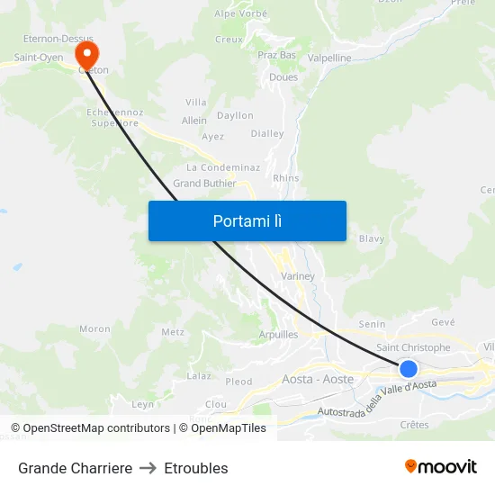Grande Charriere to Etroubles map