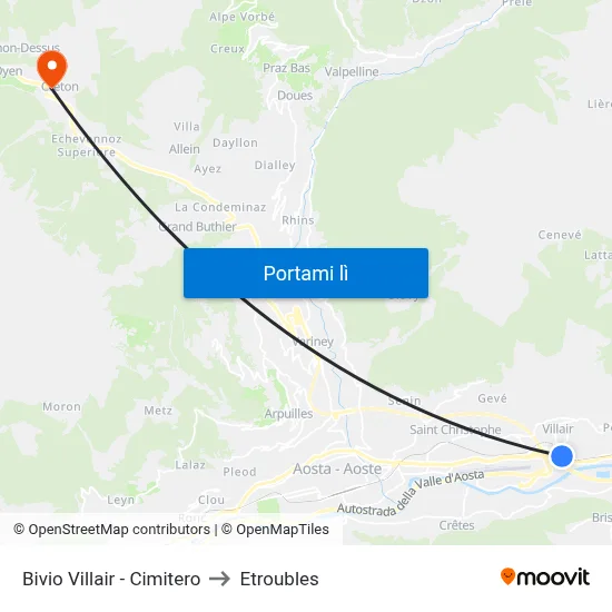 Bivio Villair - Cimitero to Etroubles map