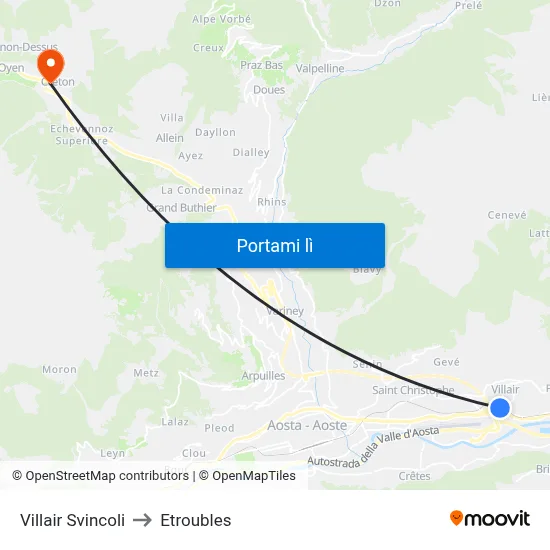 Villair Svincoli to Etroubles map