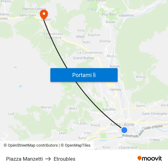 Piazza Manzetti to Etroubles map