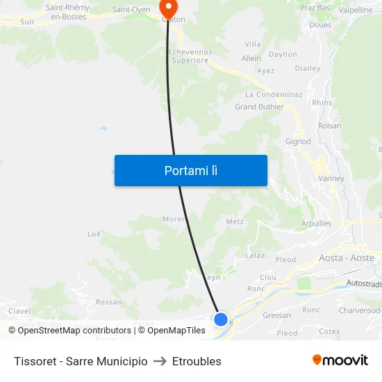 Tissoret - Sarre Municipio to Etroubles map