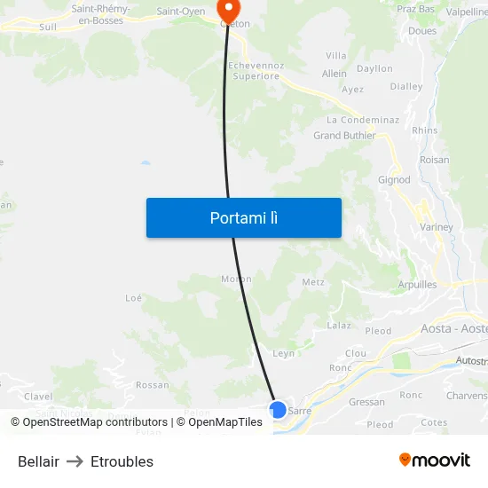 Bellair to Etroubles map