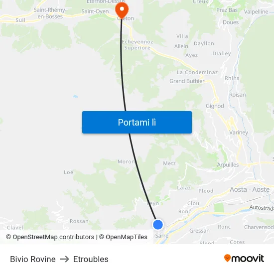 Bivio Rovine to Etroubles map