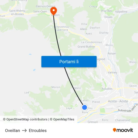 Oveillan to Etroubles map