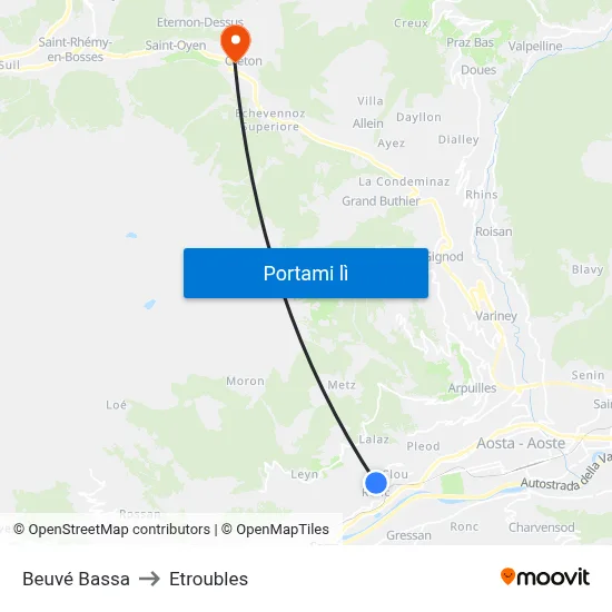 Beuvé Bassa to Etroubles map