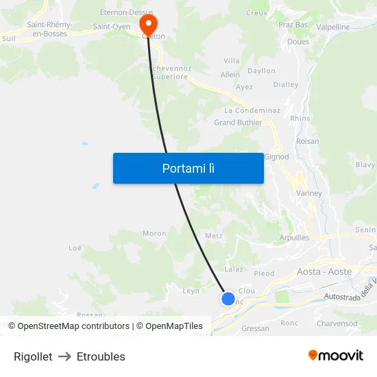 Rigollet to Etroubles map