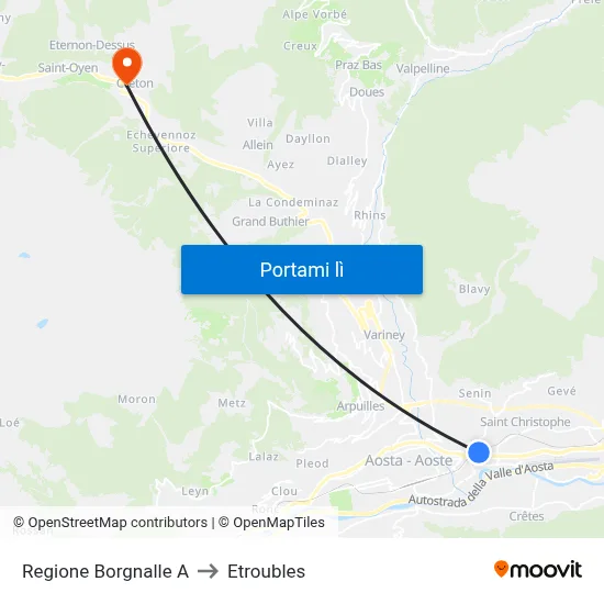 Regione Borgnalle A to Etroubles map
