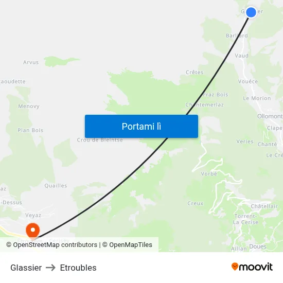 Glassier to Etroubles map