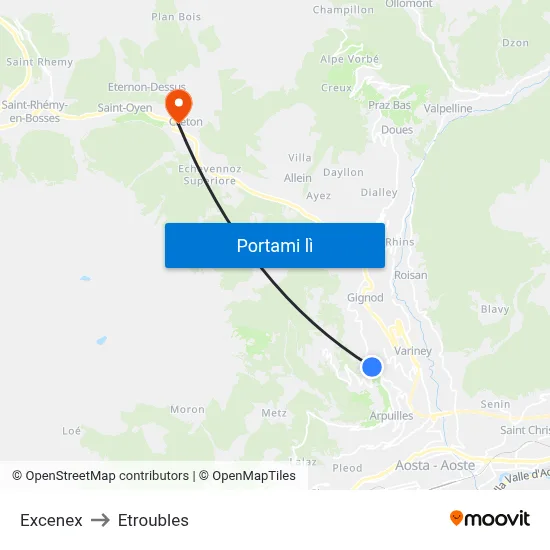 Excenex to Etroubles map