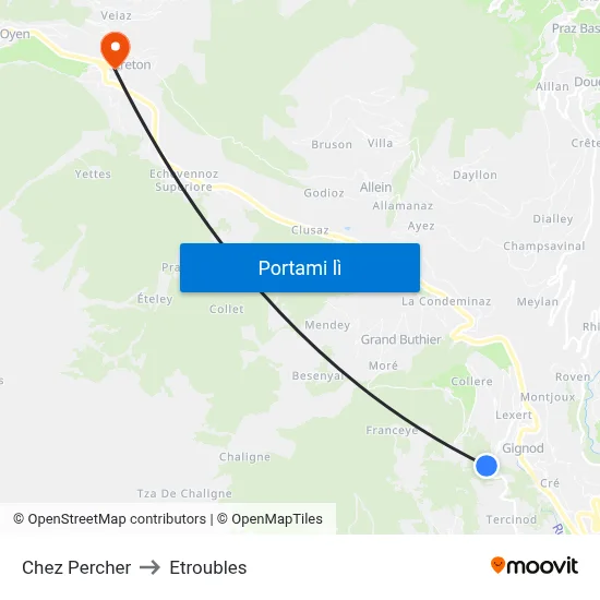 Chez Percher to Etroubles map