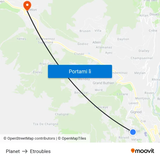 Planet to Etroubles map