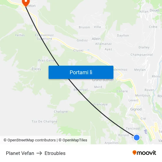 Planet Vefan to Etroubles map