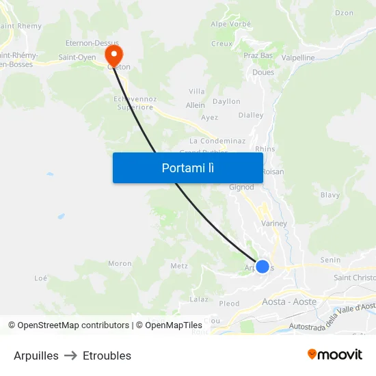 Arpuilles to Etroubles map