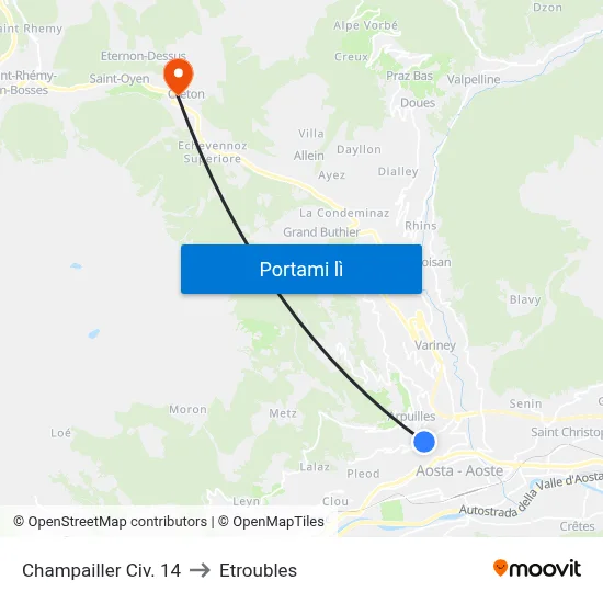 Champailler Civ. 14 to Etroubles map