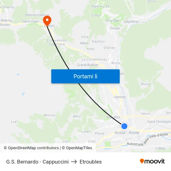 G.S. Bernardo - Cappuccini to Etroubles map