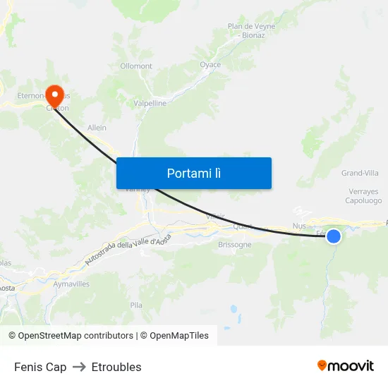 Fenis Cap to Etroubles map