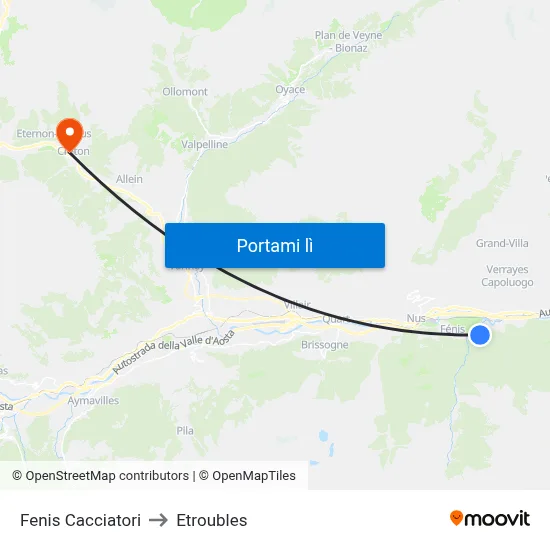Fenis Cacciatori to Etroubles map