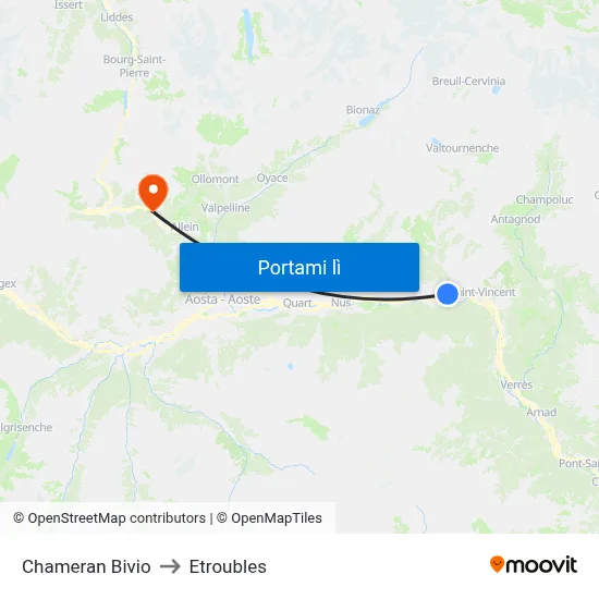 Chameran Bivio to Etroubles map