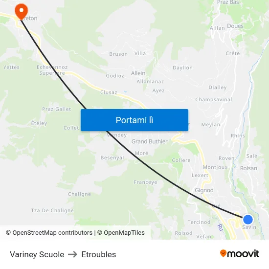 Variney Scuole to Etroubles map