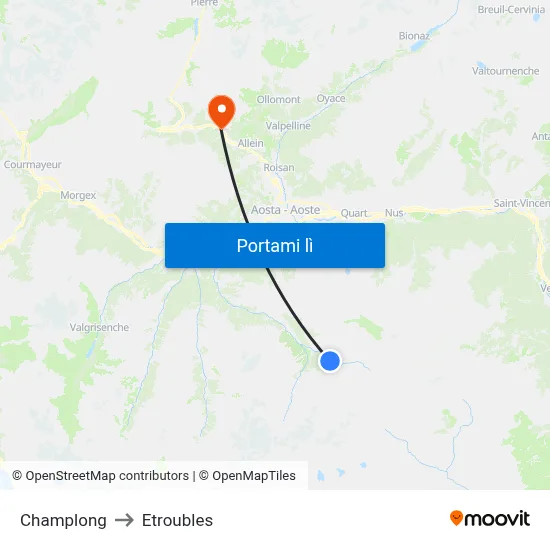 Champlong to Etroubles map
