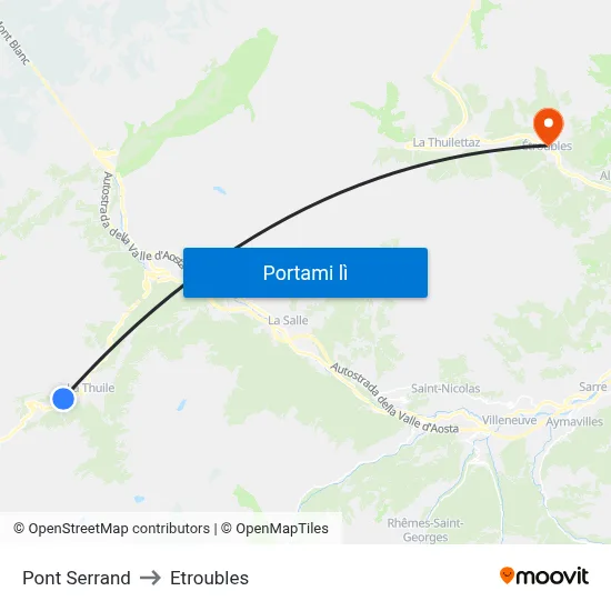 Pont Serrand to Etroubles map