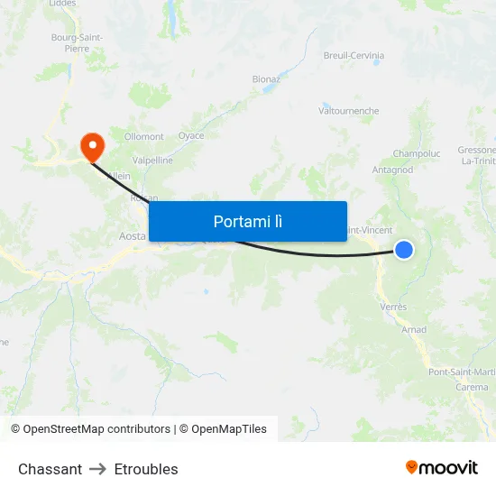 Chassant to Etroubles map