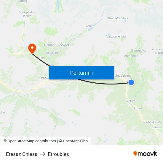 Eresaz Chiesa to Etroubles map