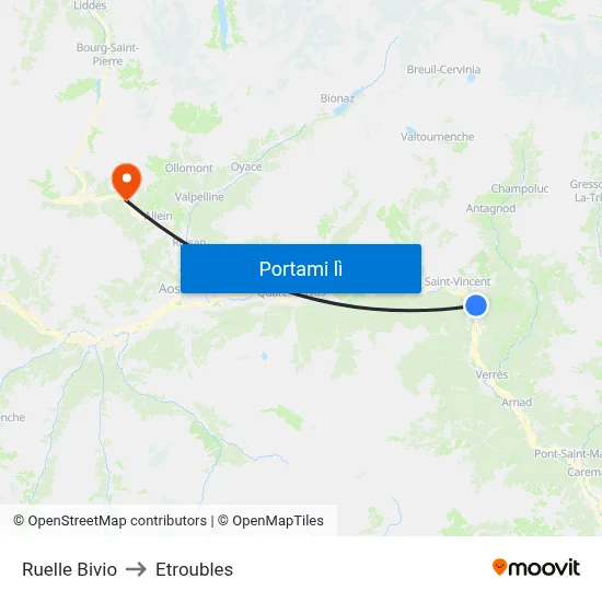 Ruelle Bivio to Etroubles map