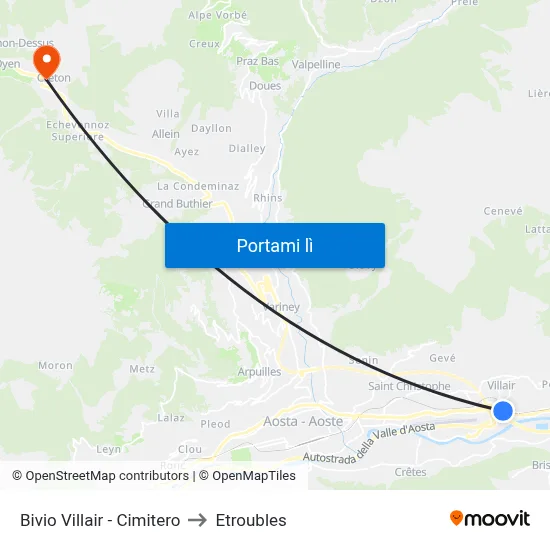 Bivio Villair - Cimitero to Etroubles map