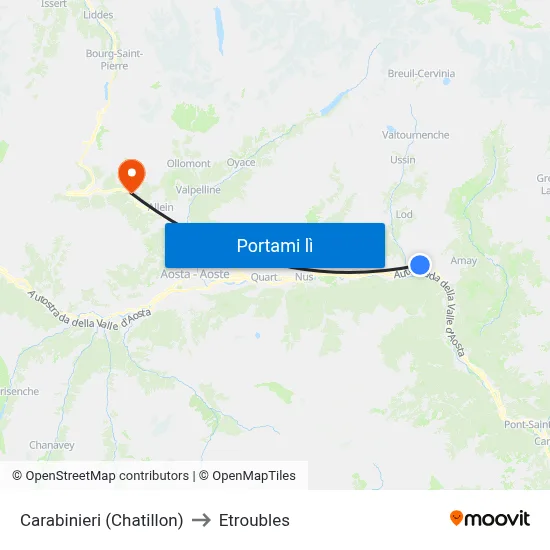 Carabinieri (Chatillon) to Etroubles map